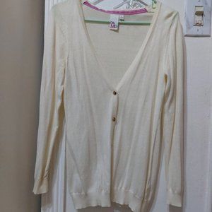 Ohmg Deep V White Cardigan Sweater White With Gold Buttons Large